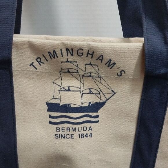 Vintage TRIMINGHAM Cream and Blue Nautical Canvas Tote...EUC - Picture 2 of 3